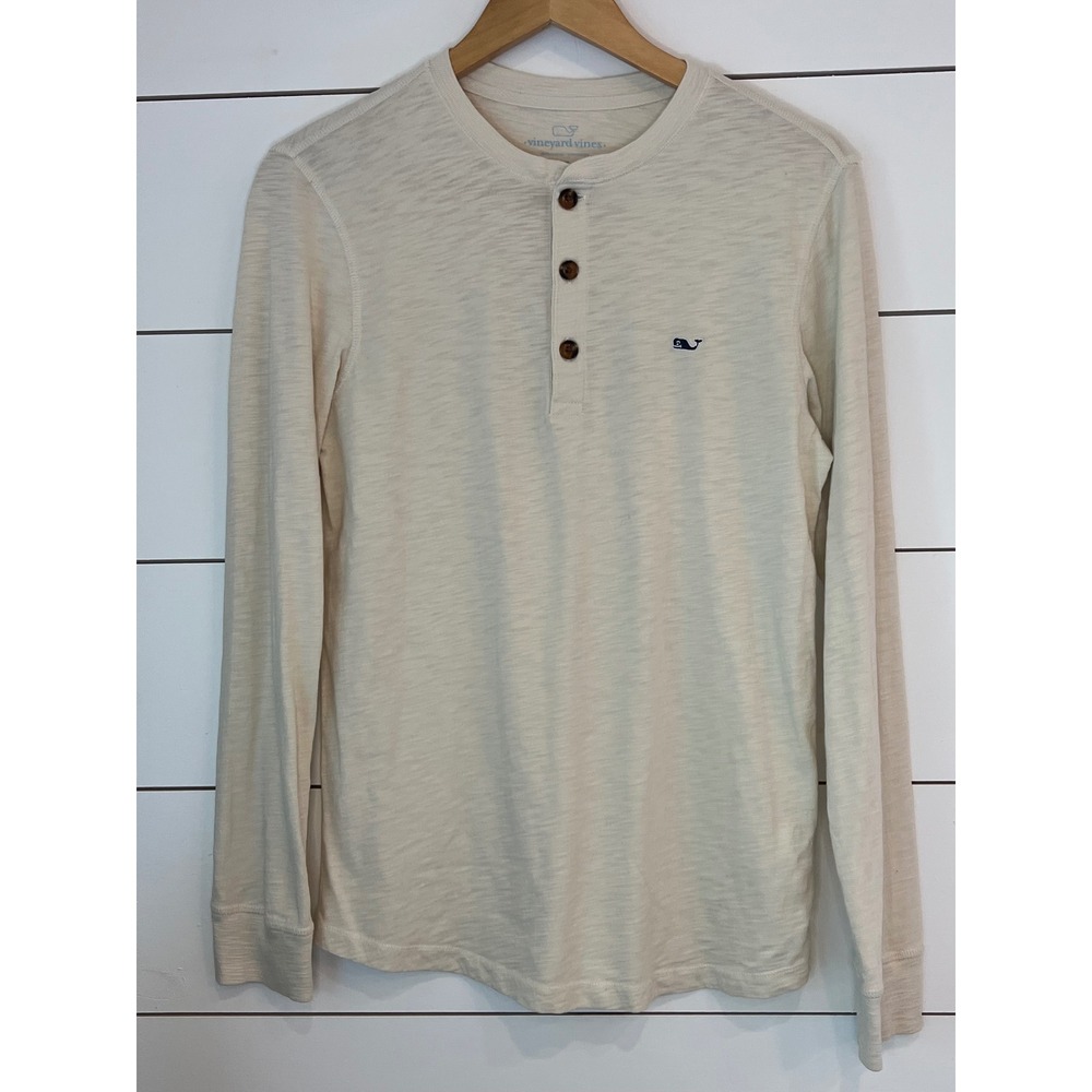 Vineyard Vines Men's Beige Henley‎ 100% cotton preppy neutral